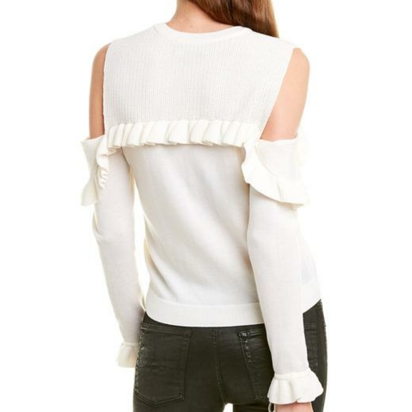 The Kooples Cold Shoulder Ruffle Merino Wool Knit flounce Sweater 3 cream large - Picture 2 of 15